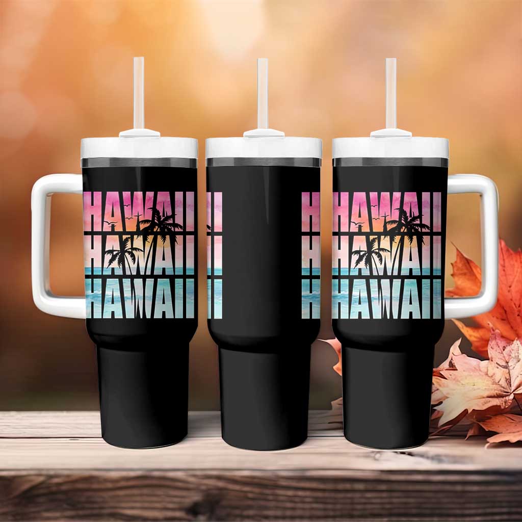 Hawaii Summer Vacation Tumbler With Handle Vintage Tropical Beach Graphic