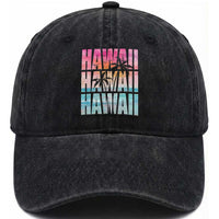Hawaii Summer Vacation Washed Cotton Baseball Cap Vintage Tropical Beach Graphic