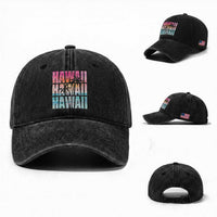 Hawaii Summer Vacation Washed Cotton Baseball Cap Vintage Tropical Beach Graphic