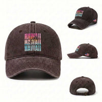 Hawaii Summer Vacation Washed Cotton Baseball Cap Vintage Tropical Beach Graphic