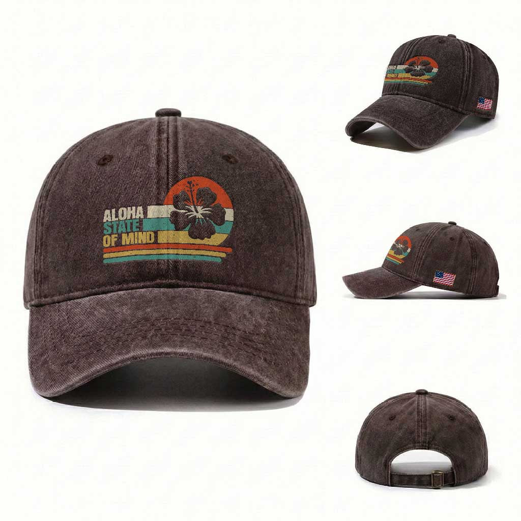 Aloha State Of Mind Washed Cotton Baseball Cap Tropical Hibiscus Floral