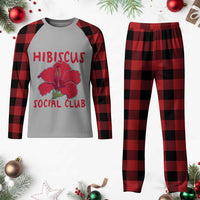 Hibiscus Flower Plaid Pajama Set Aloha Hawaii Tropical Beach Vacation