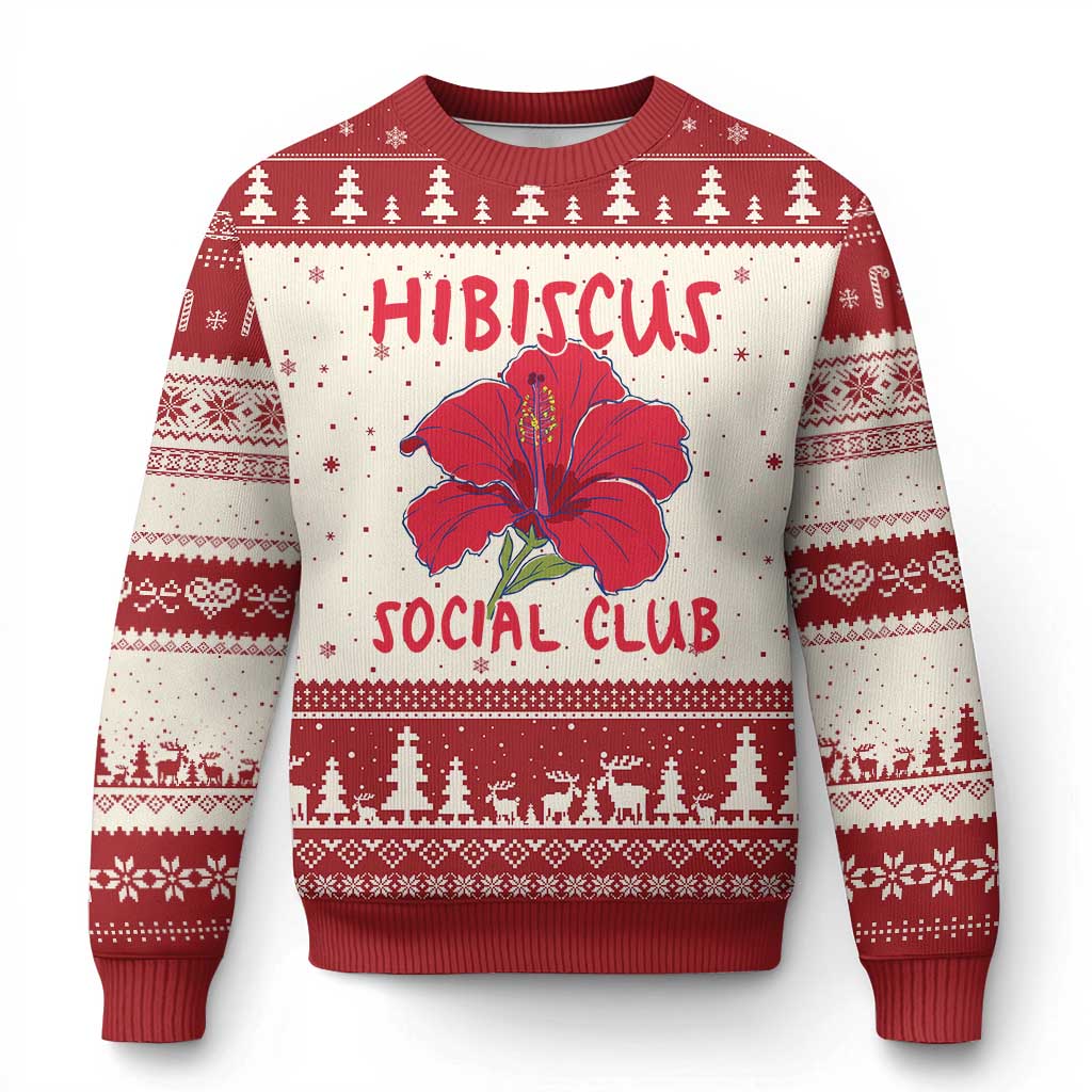 Hibiscus Flower Ugly Christmas Sweater Aloha Hawaii Tropical Beach Vacation