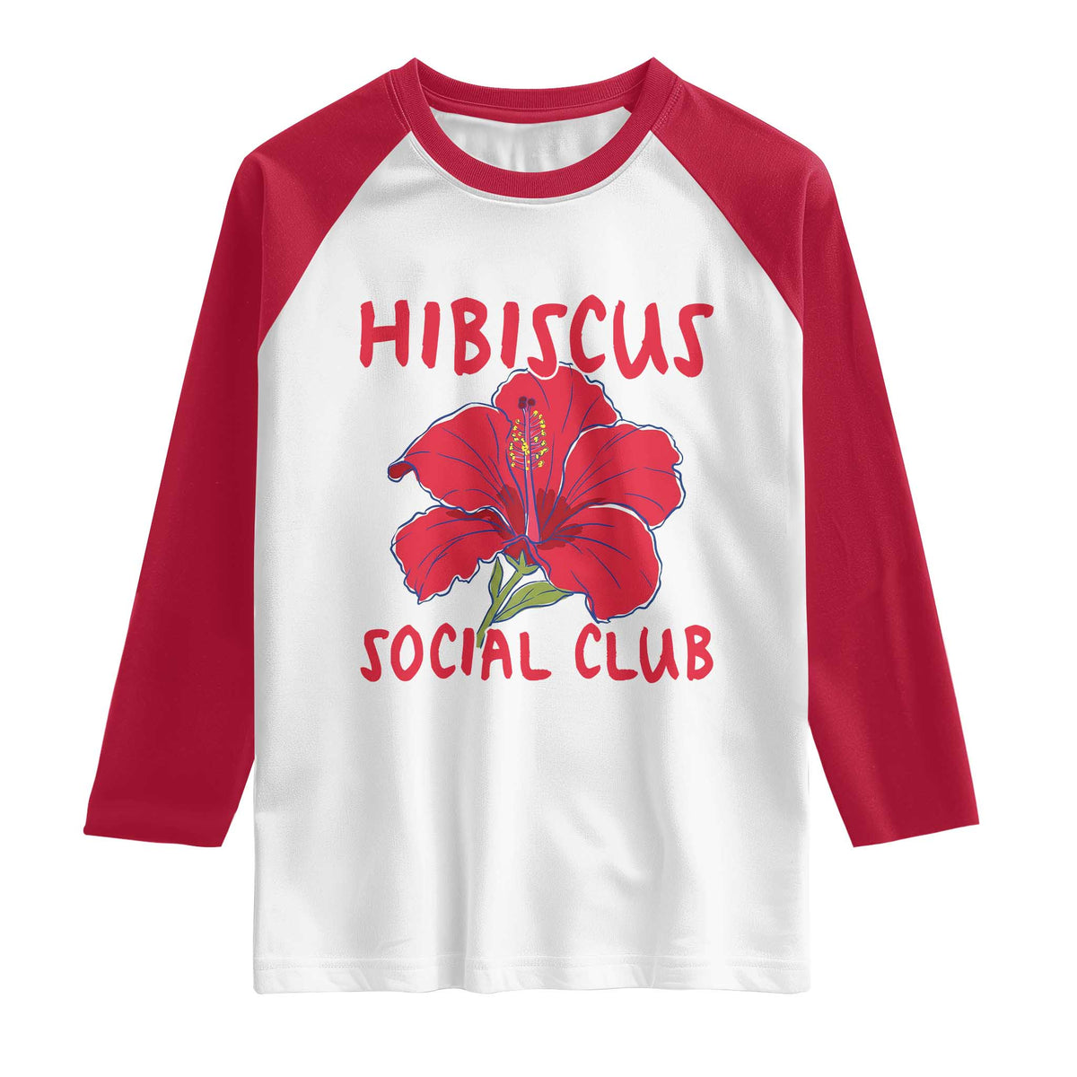 Hibiscus Flower Raglan Shirt Aloha Hawaii Tropical Beach Vacation