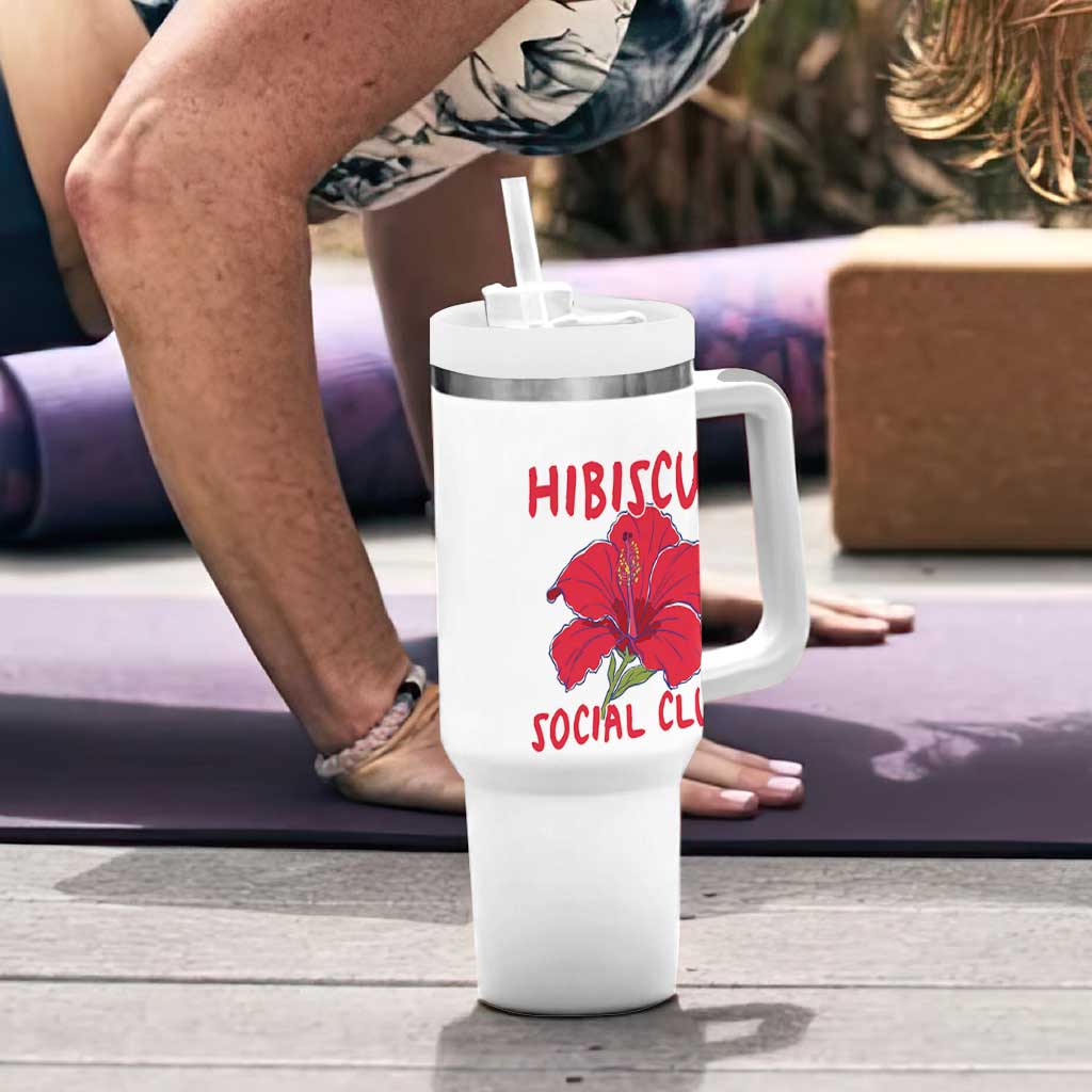 Hibiscus Flower Tumbler With Handle Aloha Hawaii Tropical Beach Vacation