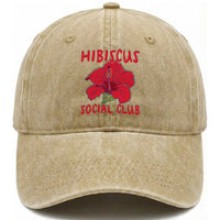 Hibiscus Flower Washed Cotton Baseball Cap Aloha Hawaii Tropical Beach Vacation