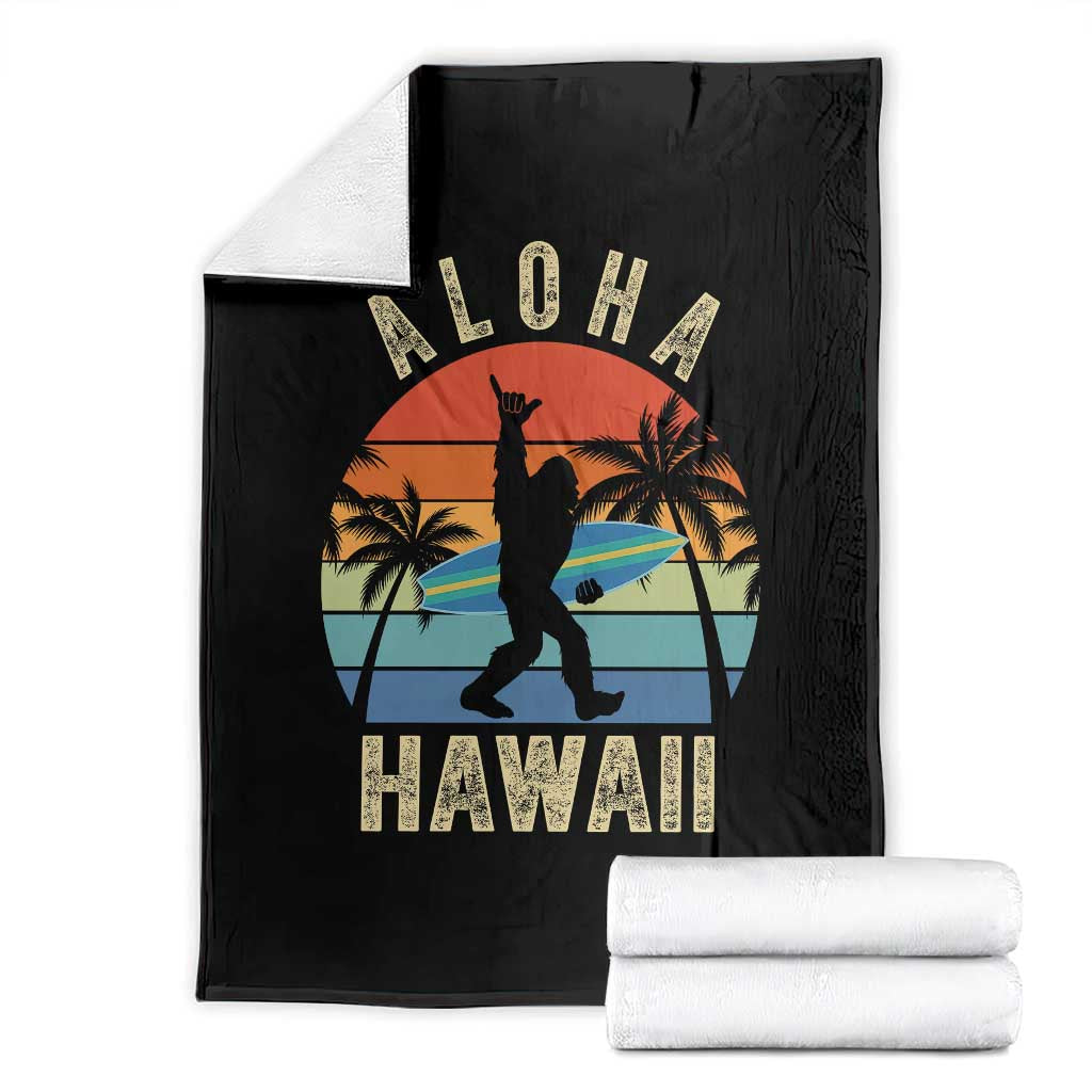 Funny Bigfoot Aloha Hawaiian Surfing Throw Blanket Tropical Beach Surfer Gift