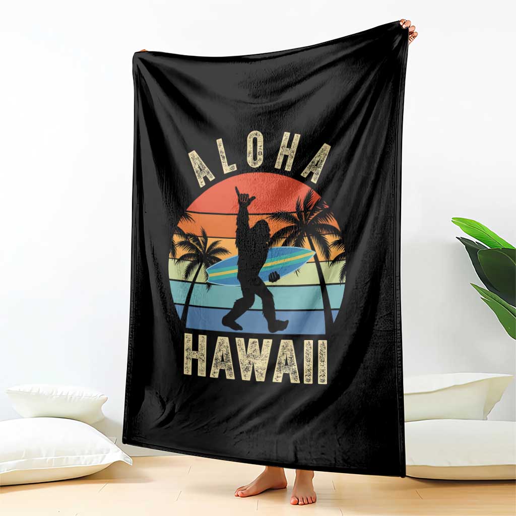 Funny Bigfoot Aloha Hawaiian Surfing Throw Blanket Tropical Beach Surfer Gift