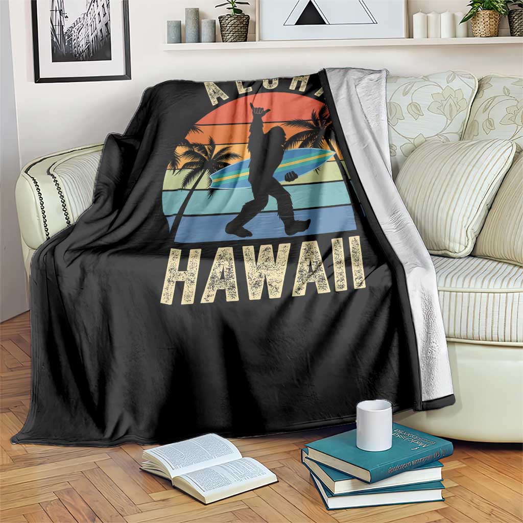 Funny Bigfoot Aloha Hawaiian Surfing Throw Blanket Tropical Beach Surfer Gift