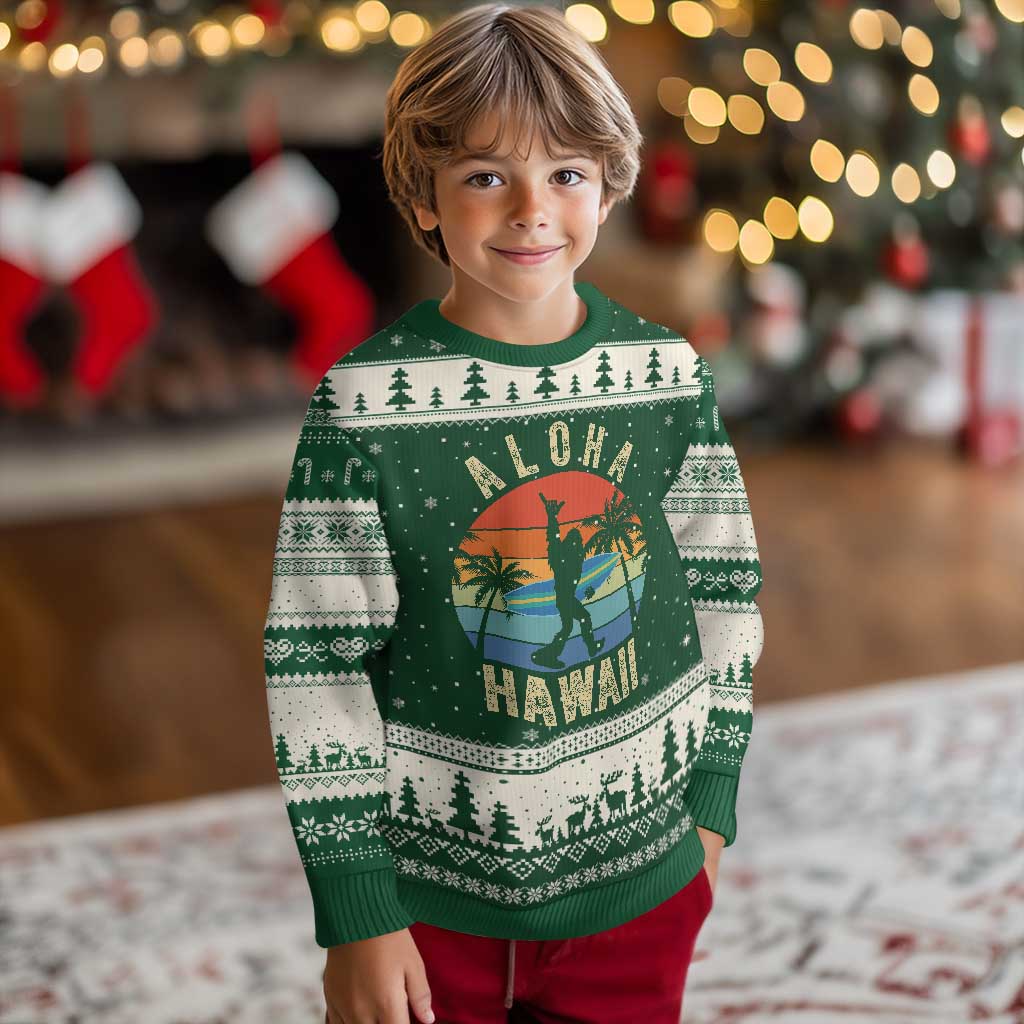 Funny Bigfoot Aloha Hawaiian Surfing Ugly Christmas Sweater Tropical Beach Surfer Gift