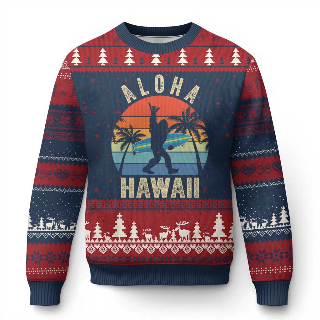 Funny Bigfoot Aloha Hawaiian Surfing Ugly Christmas Sweater Tropical Beach Surfer Gift