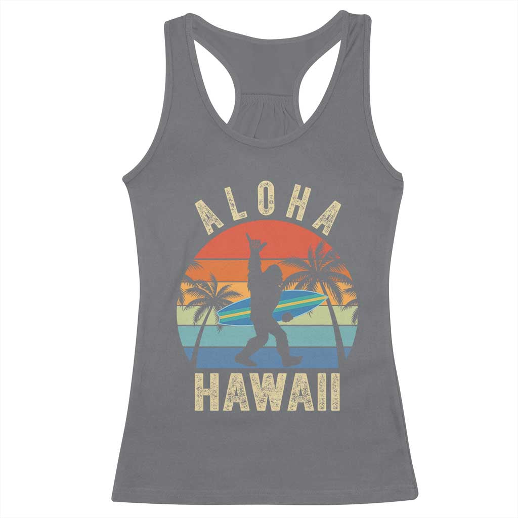Funny Bigfoot Aloha Hawaiian Surfing Racerback Tank Top Tropical Beach Surfer Gift