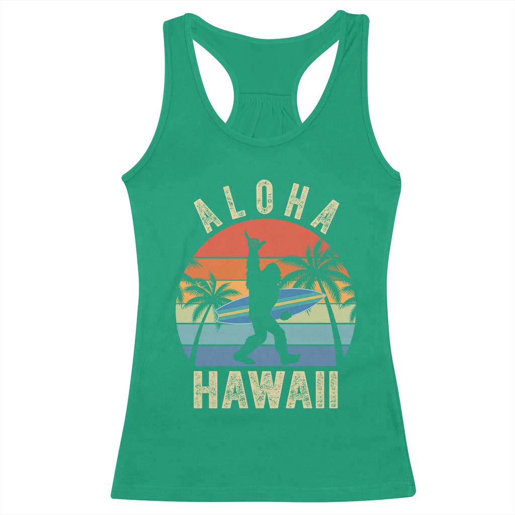 Funny Bigfoot Aloha Hawaiian Surfing Racerback Tank Top Tropical Beach Surfer Gift