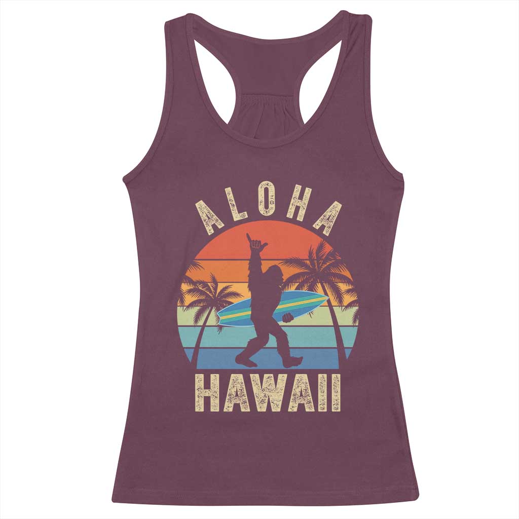 Funny Bigfoot Aloha Hawaiian Surfing Racerback Tank Top Tropical Beach Surfer Gift