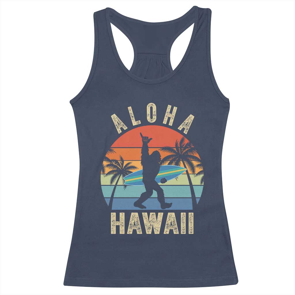 Funny Bigfoot Aloha Hawaiian Surfing Racerback Tank Top Tropical Beach Surfer Gift