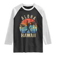 Funny Bigfoot Aloha Hawaiian Surfing Raglan Shirt Tropical Beach Surfer Gift