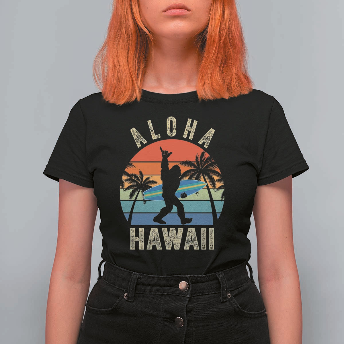 Funny Bigfoot Aloha Hawaiian Surfing T Shirt For Women Tropical Beach Surfer Gift