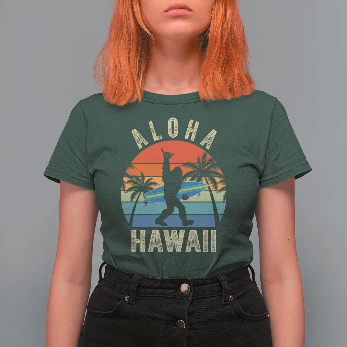 Funny Bigfoot Aloha Hawaiian Surfing T Shirt For Women Tropical Beach Surfer Gift