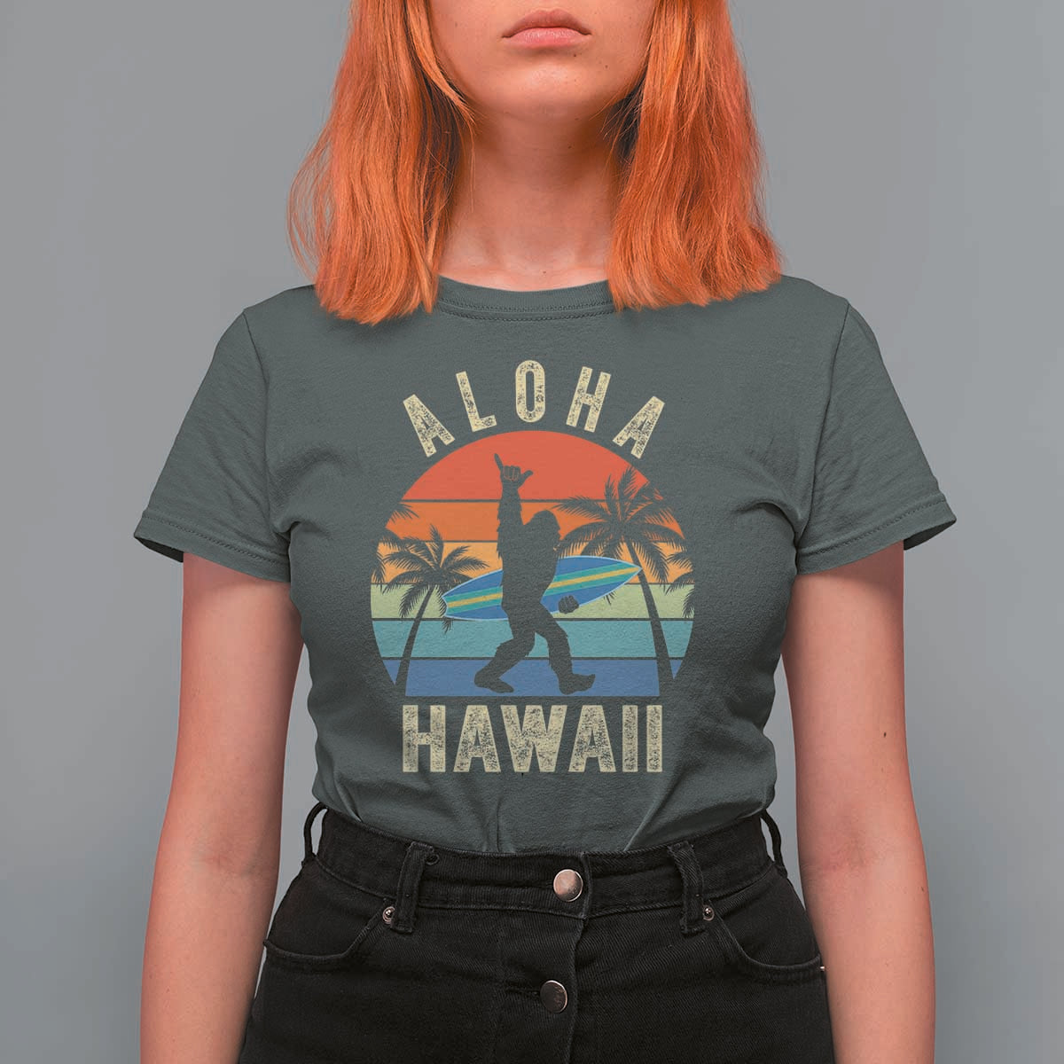 Funny Bigfoot Aloha Hawaiian Surfing T Shirt For Women Tropical Beach Surfer Gift