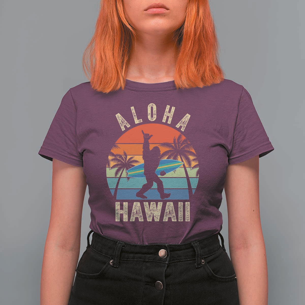 Funny Bigfoot Aloha Hawaiian Surfing T Shirt For Women Tropical Beach Surfer Gift