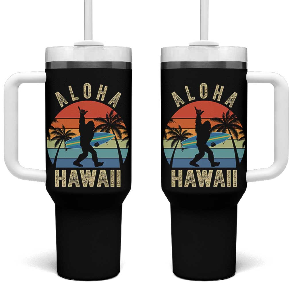 Funny Bigfoot Aloha Hawaiian Surfing Tumbler With Handle Tropical Beach Surfer Gift