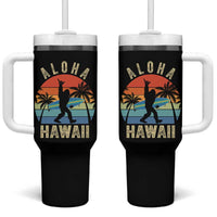 Funny Bigfoot Aloha Hawaiian Surfing Tumbler With Handle Tropical Beach Surfer Gift
