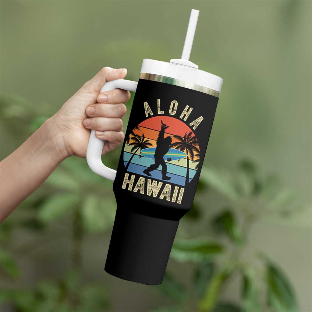 Funny Bigfoot Aloha Hawaiian Surfing Tumbler With Handle Tropical Beach Surfer Gift