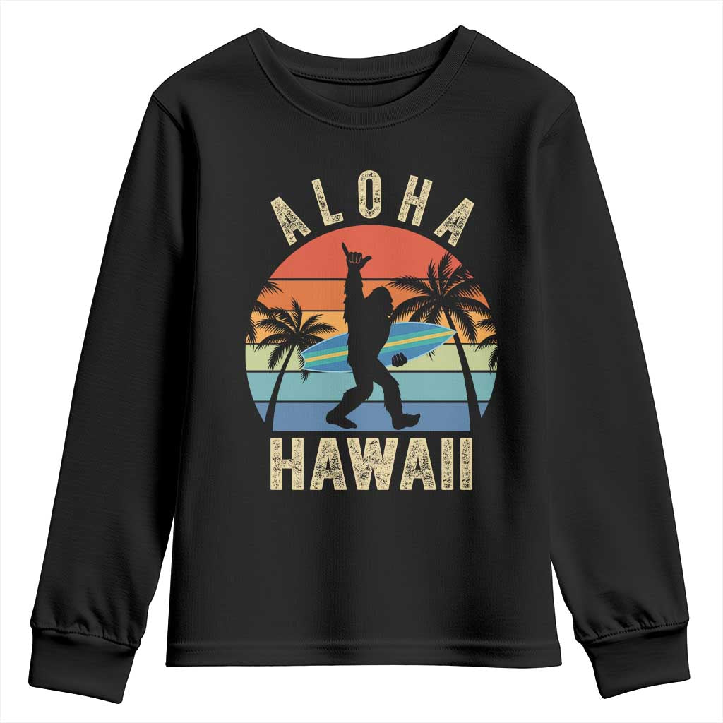 Funny Bigfoot Aloha Hawaiian Surfing Youth Sweatshirt Tropical Beach Surfer Gift