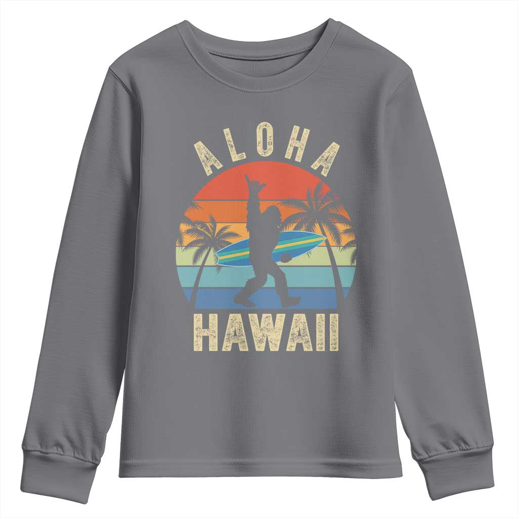 Funny Bigfoot Aloha Hawaiian Surfing Youth Sweatshirt Tropical Beach Surfer Gift