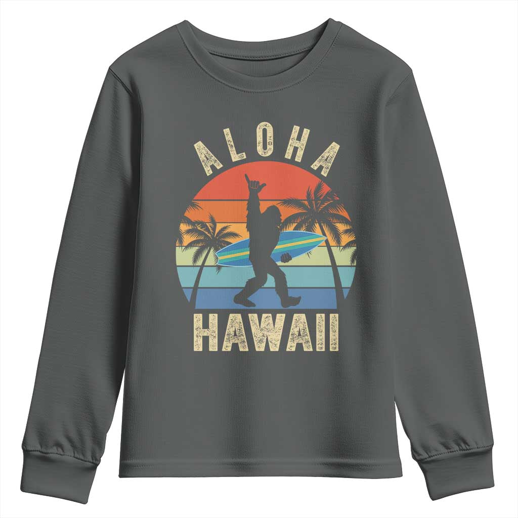 Funny Bigfoot Aloha Hawaiian Surfing Youth Sweatshirt Tropical Beach Surfer Gift