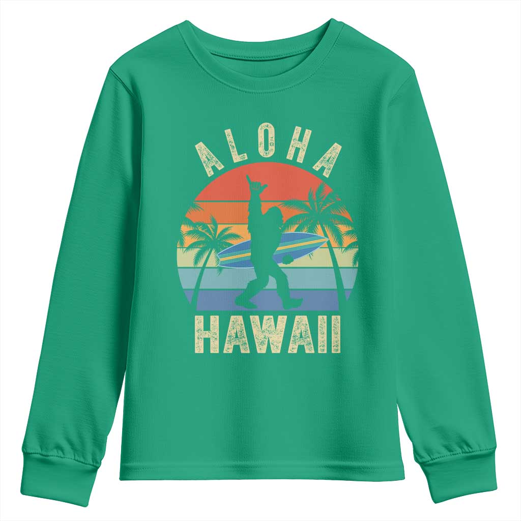 Funny Bigfoot Aloha Hawaiian Surfing Youth Sweatshirt Tropical Beach Surfer Gift