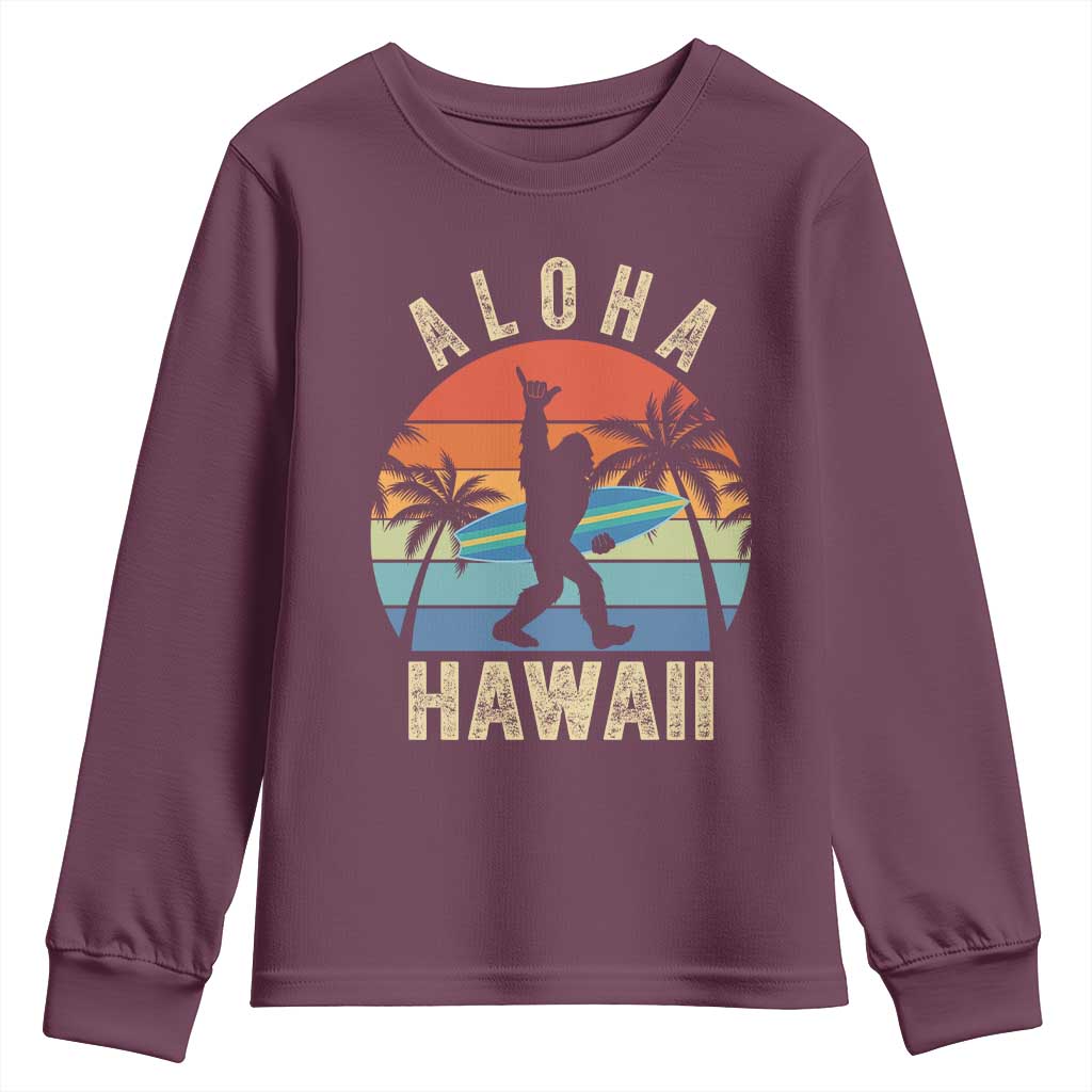 Funny Bigfoot Aloha Hawaiian Surfing Youth Sweatshirt Tropical Beach Surfer Gift