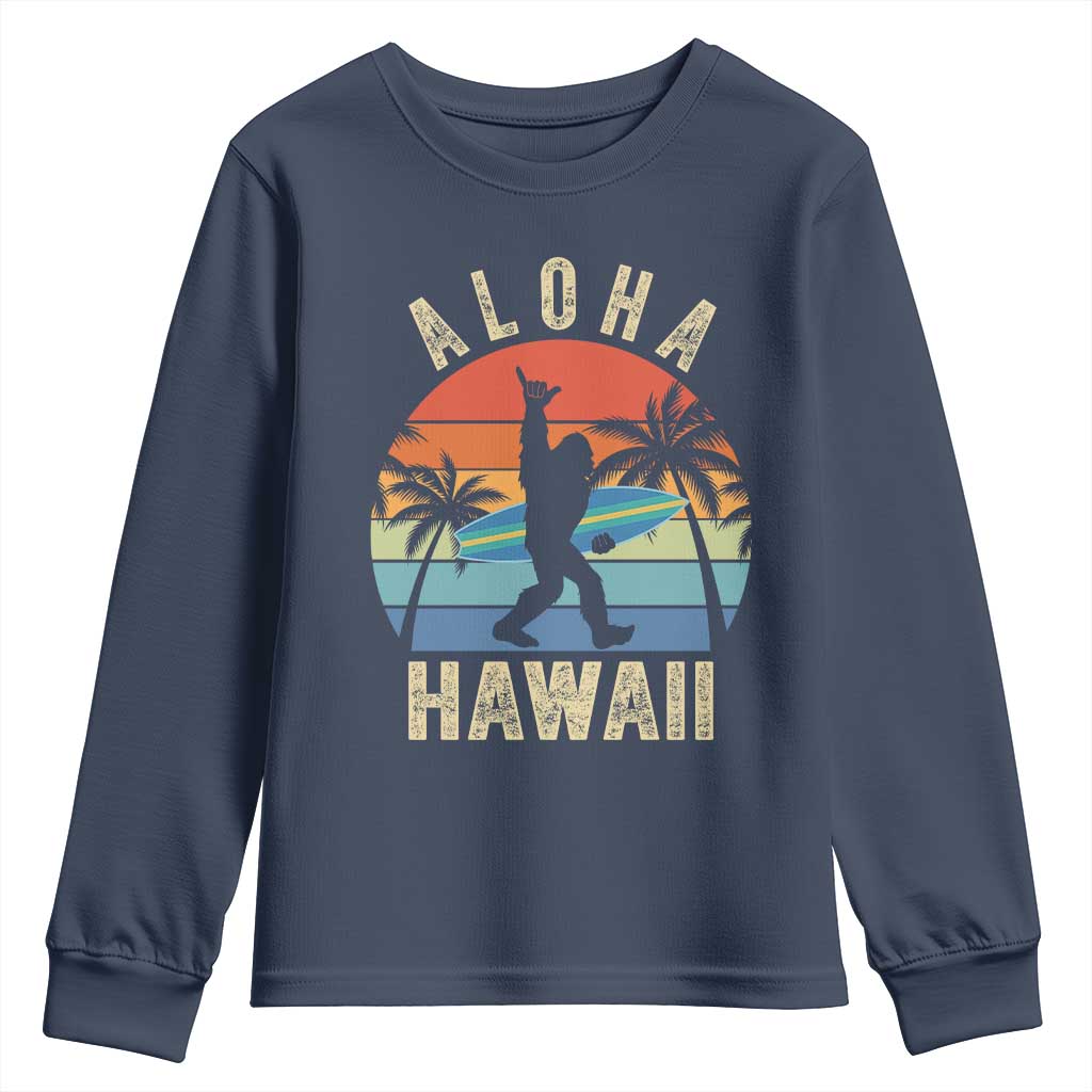 Funny Bigfoot Aloha Hawaiian Surfing Youth Sweatshirt Tropical Beach Surfer Gift