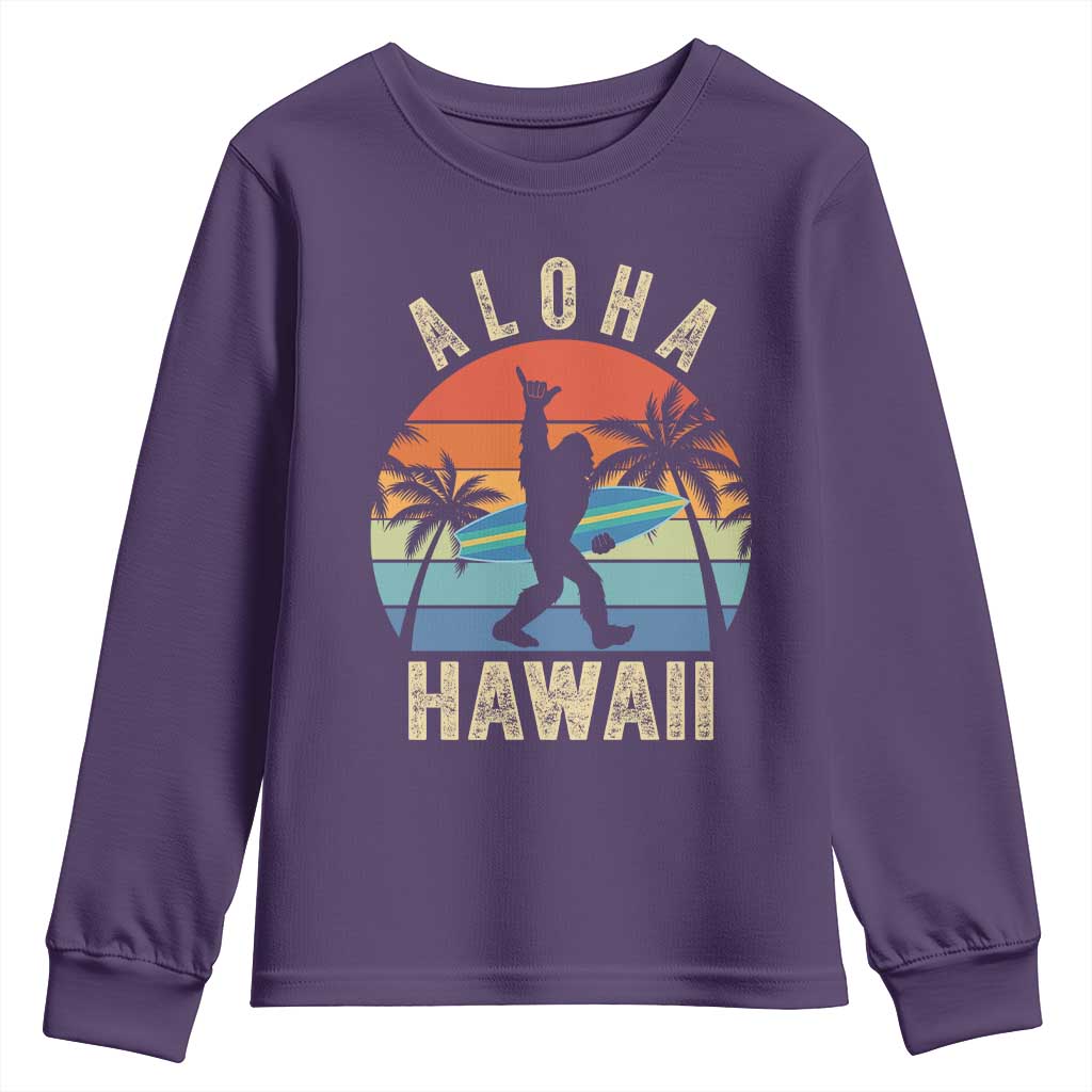 Funny Bigfoot Aloha Hawaiian Surfing Youth Sweatshirt Tropical Beach Surfer Gift