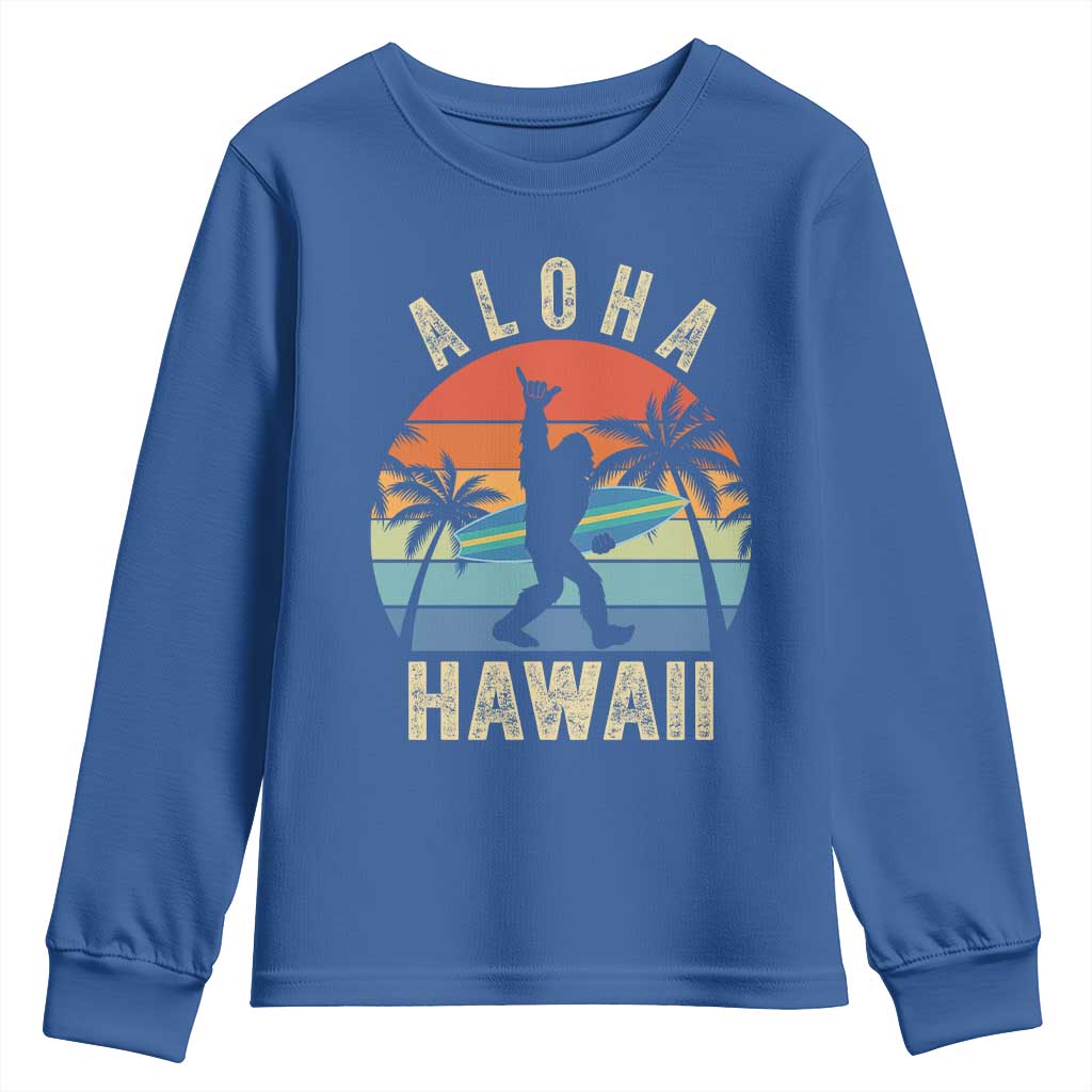 Funny Bigfoot Aloha Hawaiian Surfing Youth Sweatshirt Tropical Beach Surfer Gift