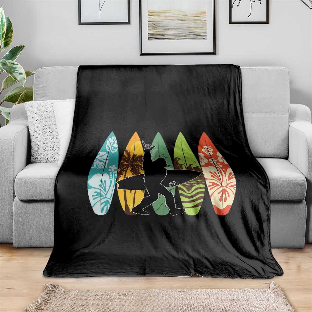 Funny Bigfoot Aloha Hawaiian Surfing Tropical Beach Surfer Throw Blanket