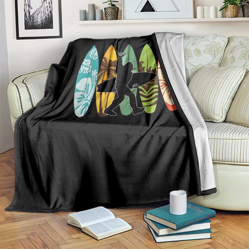 Funny Bigfoot Aloha Hawaiian Surfing Tropical Beach Surfer Throw Blanket