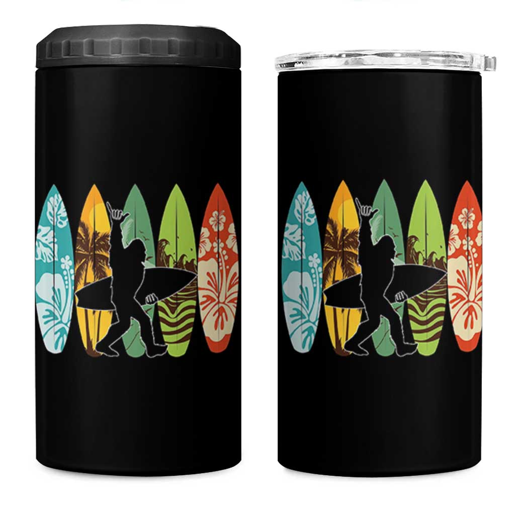 Funny Bigfoot Aloha Hawaiian Surfing Tropical Beach Surfer 4 in 1 Can Cooler Tumbler