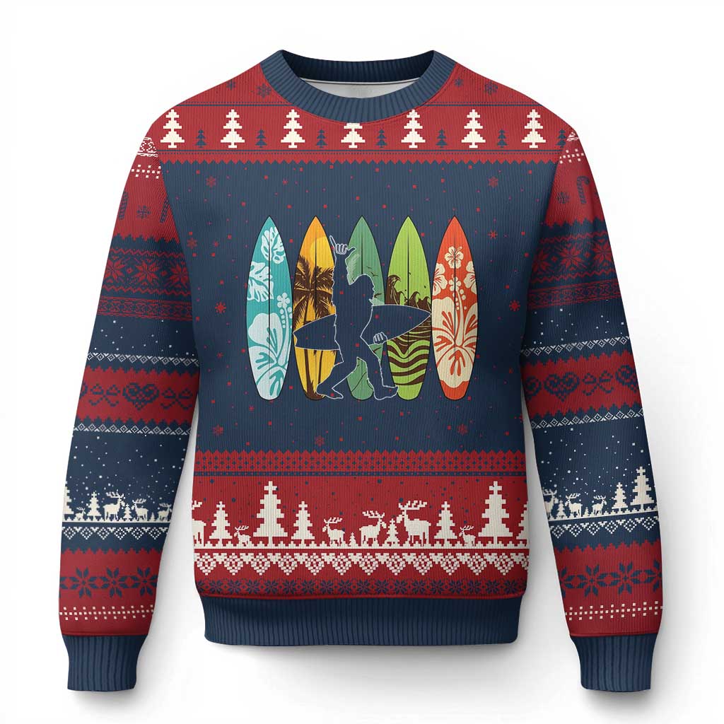 Funny Bigfoot Aloha Hawaiian Surfing Tropical Beach Surfer Ugly Christmas Sweater