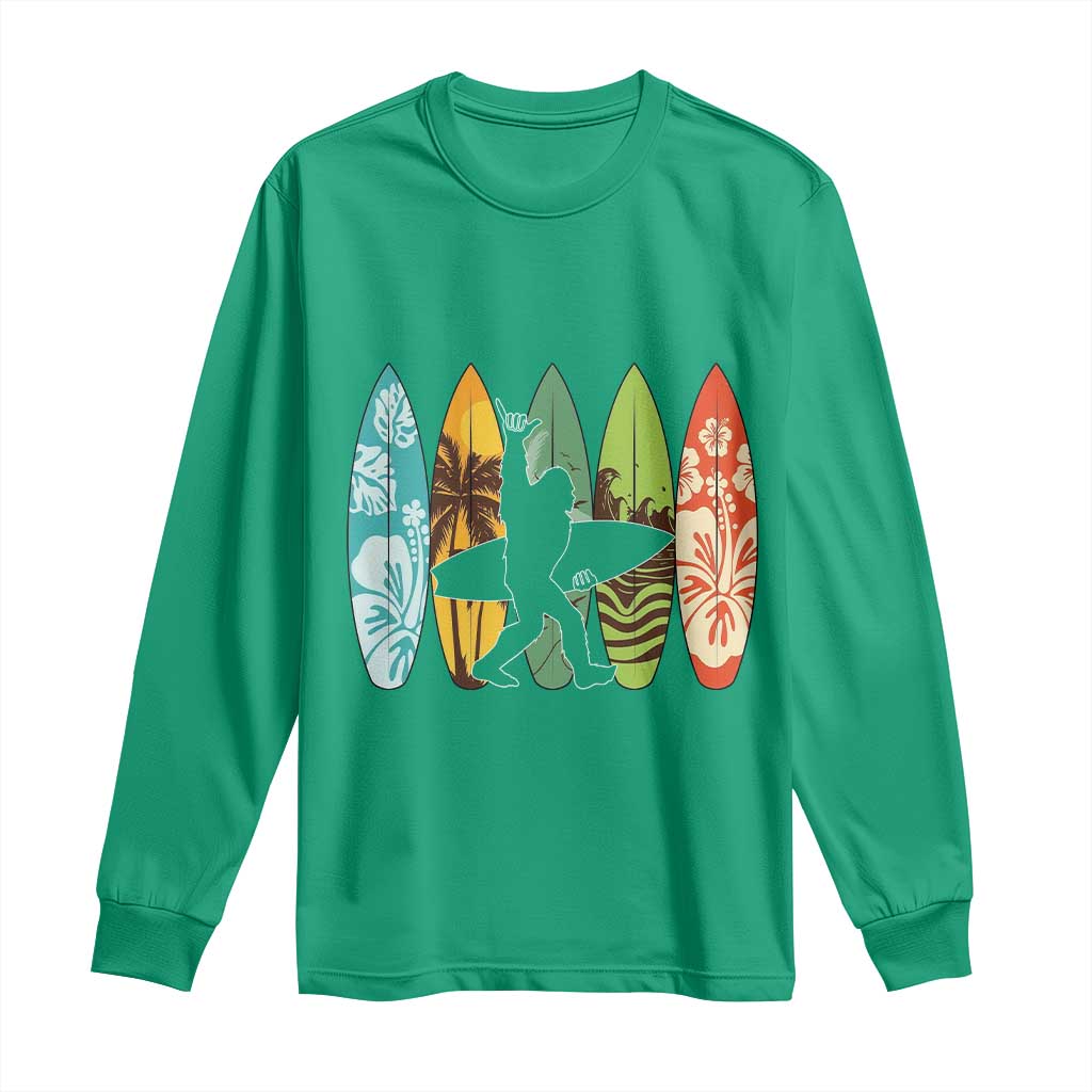 Funny Bigfoot Aloha Hawaiian Surfing Tropical Beach Surfer Long Sleeve Shirt