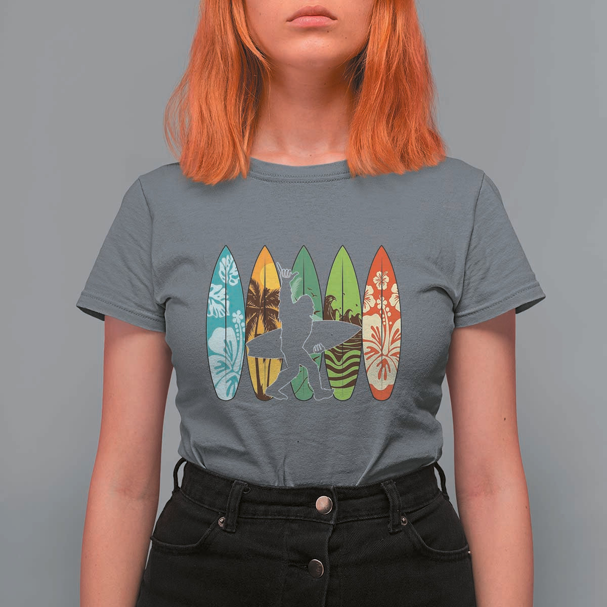 Funny Bigfoot Aloha Hawaiian Surfing Tropical Beach Surfer T Shirt For Women