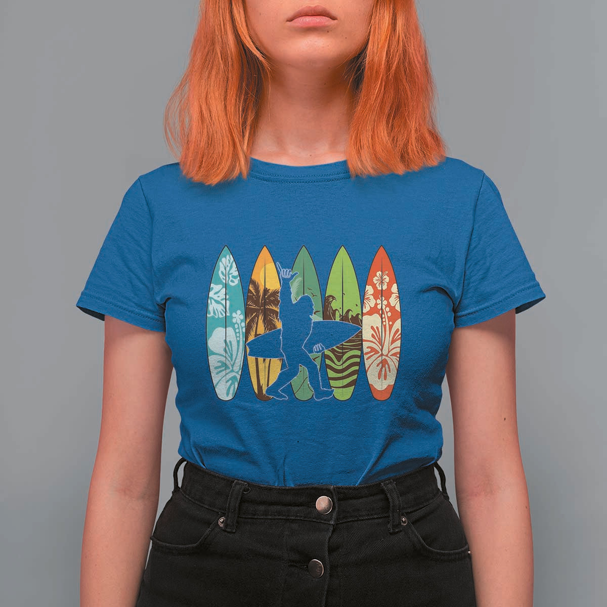 Funny Bigfoot Aloha Hawaiian Surfing Tropical Beach Surfer T Shirt For Women