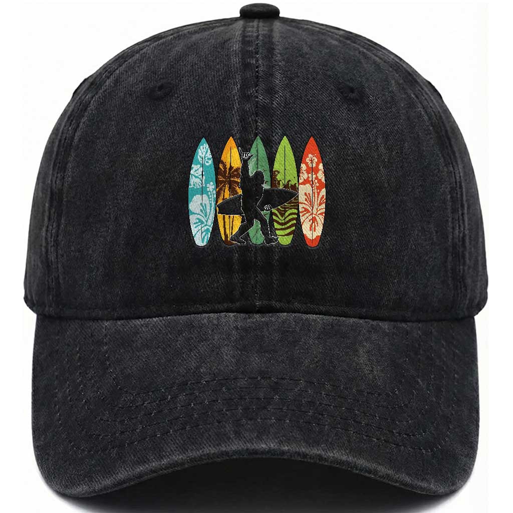 Funny Bigfoot Aloha Hawaiian Surfing Tropical Beach Surfer Washed Cotton Baseball Cap