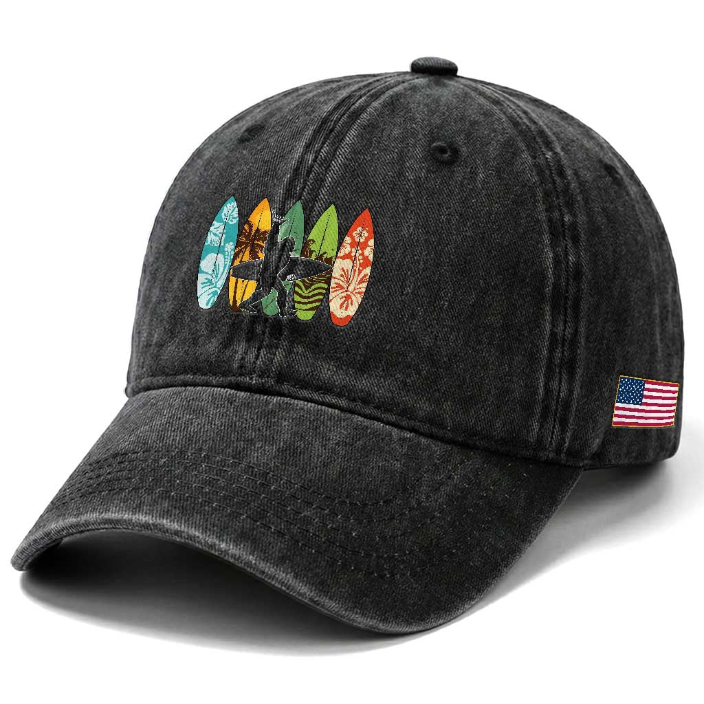 Funny Bigfoot Aloha Hawaiian Surfing Tropical Beach Surfer Washed Cotton Baseball Cap