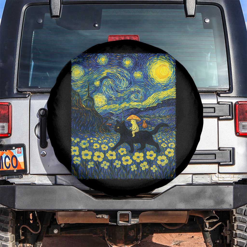 Cute Cottagcore Cat Mushroom Spare Tire Cover Starry Night Fungi Mycology Lover - Wonder Print Shop