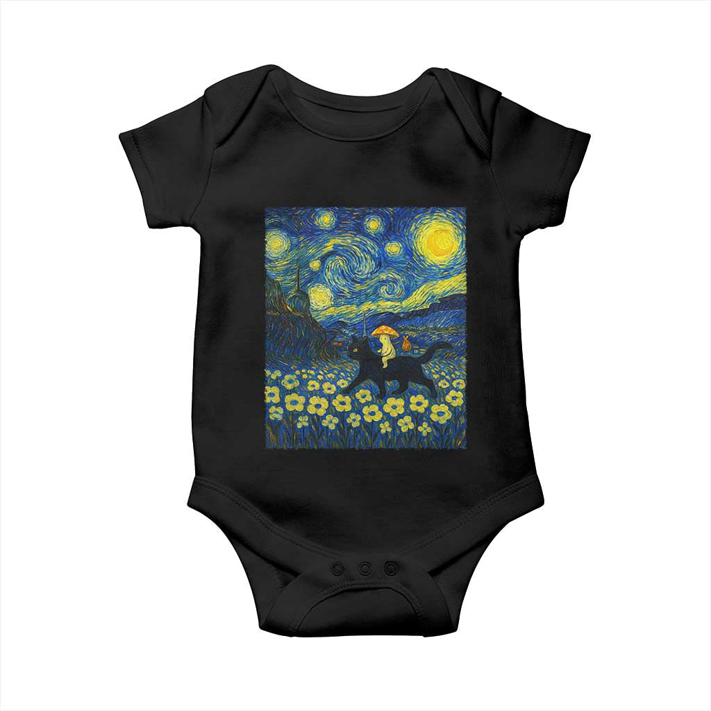 Cute Cottagcore Cat Mushroom Baby Onesie Starry Night Fungi Mycology Lover - Wonder Print Shop