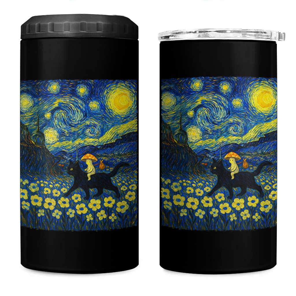 Cute Cottagcore Cat Mushroom 4 in 1 Can Cooler Tumbler Starry Night Fungi Mycology Lover