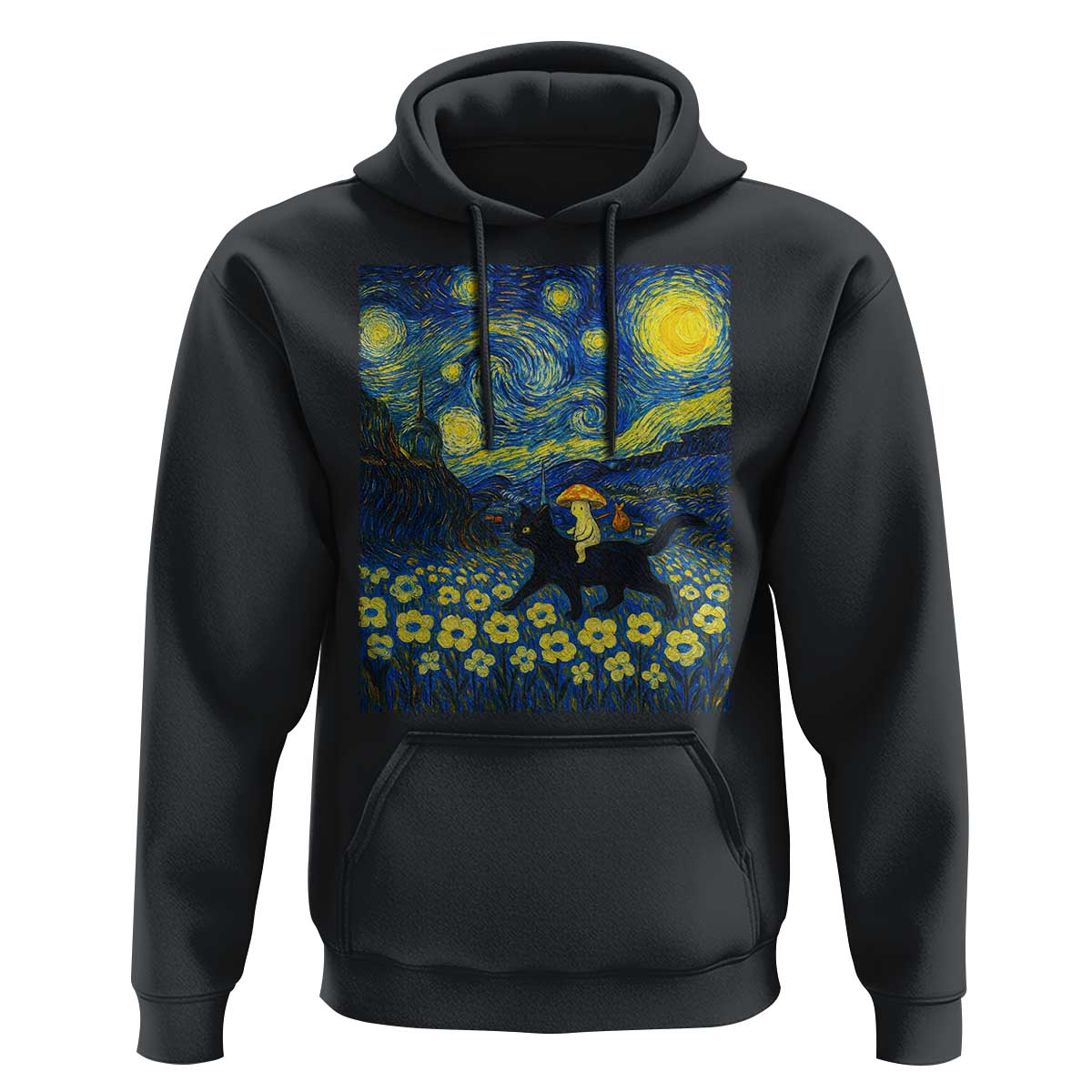 Cute Cottagcore Cat Mushroom Hoodie Starry Night Fungi Mycology Lover - Wonder Print Shop