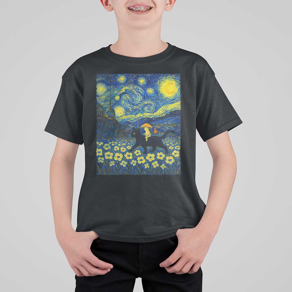 Cute Cottagcore Cat Mushroom T Shirt For Kid Starry Night Fungi Mycology Lover - Wonder Print Shop