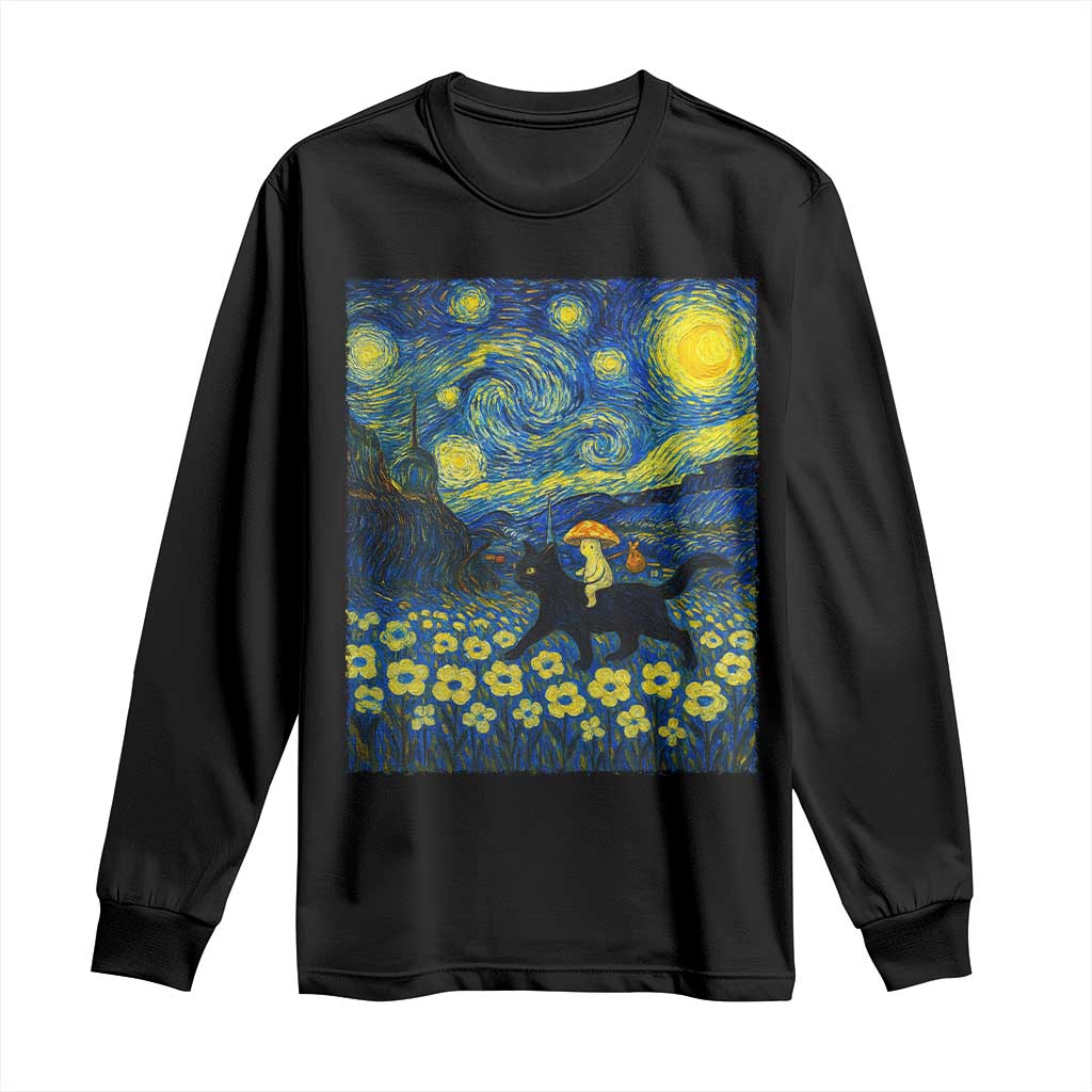 Cute Cottagcore Cat Mushroom Long Sleeve Shirt Starry Night Fungi Mycology Lover - Wonder Print Shop